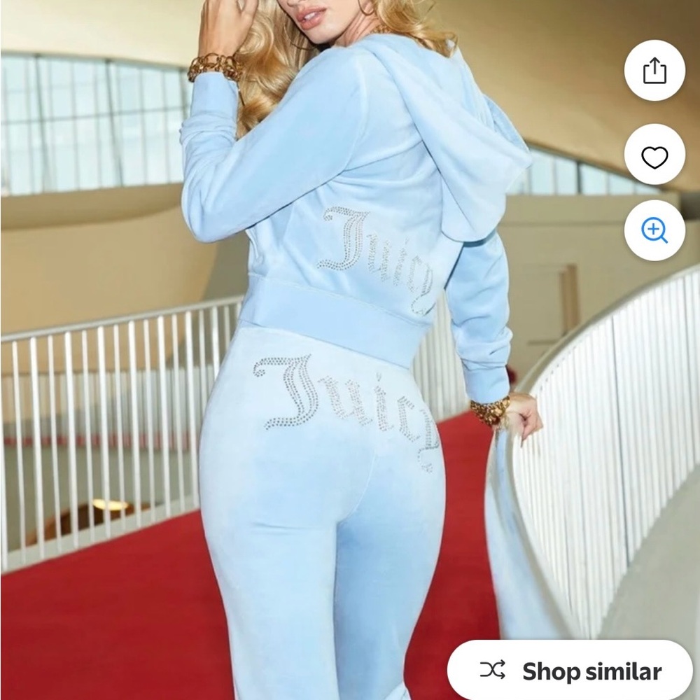 On sale Juicy Couture ICONIC Y2K Baby Blue Velour Tracksuit Rhinestone JUICY Set - Picture 2 of 6